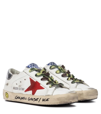 Golden Goose Kids' Superstar皮革运动鞋 In White/ruby Red