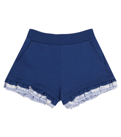 Monnalisa Kids' Ruffle-trimmed Fleece Shorts In Blue
