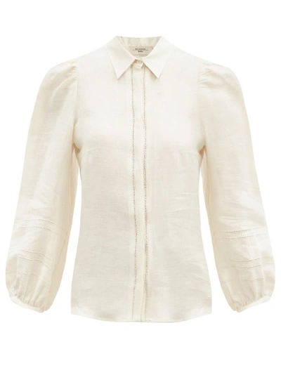 Weekend Max Mara Linen Shirt W/ Embroidery Details In Ivory