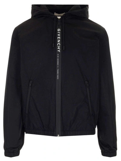 Givenchy Black Nylon Hooded Jacket With Logo