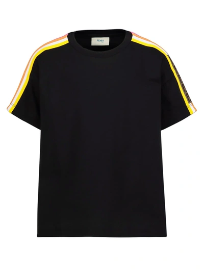 Fendi Black Teen T-shirt With Mulricolor Side Bands