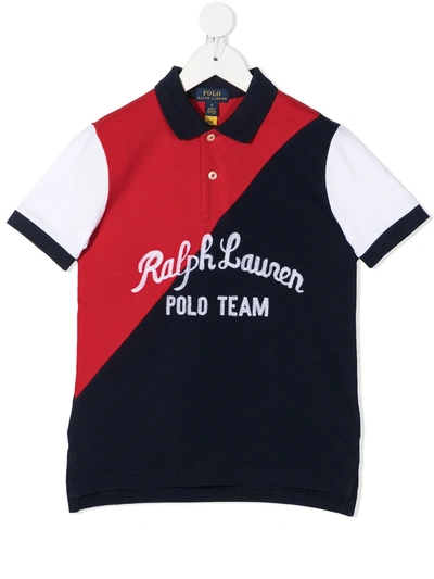 Ralph Lauren Kids' Logo刺绣拼色polo衫 In Blue