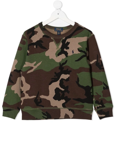 Ralph Lauren Kids' Camouflage-print Crew-neck Sweatshirt In Brown