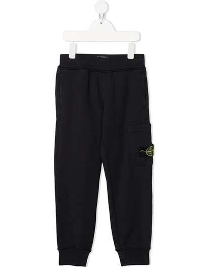 Stone Island Junior Kids' Logo-patch Cotton Track Trousers In Black