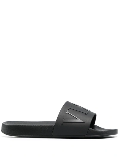 Valentino Garavani Logo Slide Sandals In Black