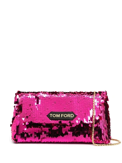 Tom Ford Label Small Sequin Chain Shoulder Bag In Pink