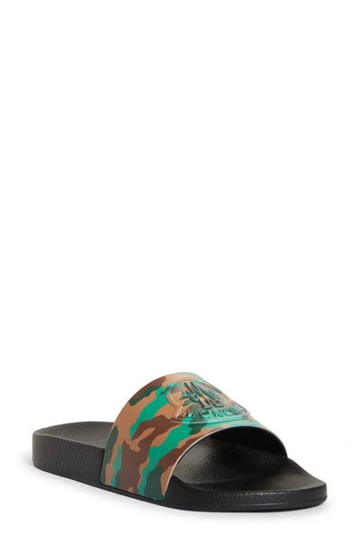 Moncler Luxury Shoes For Men   Black Basile Camouflage Slides In Multicolor