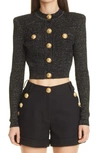 Balmain Button-embellished Metallic Jacquard-knit Cardigan In Noir