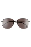 Saint Laurent 58mm Semi Rimless Flat Front Square Sunglasses In Black/ Black
