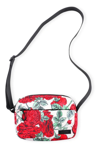 Ganni Rose-print Recycled-shell Cross-body Bag In Brazilian Sand