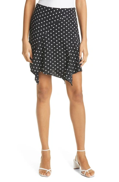 Milly Laura Dot Print Uneven Hem Skirt In Black/white