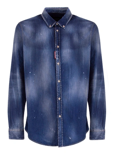 Dsquared2 Acid-wash Denim Shirt In Blue
