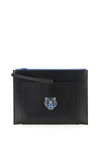 KENZO LARGE LEATHER POUCH TIGER,11763806