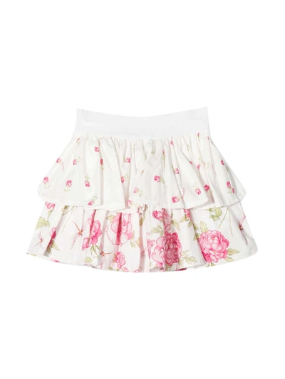 Monnalisa Babies' Floral-print Ruffled Skirt In Panna