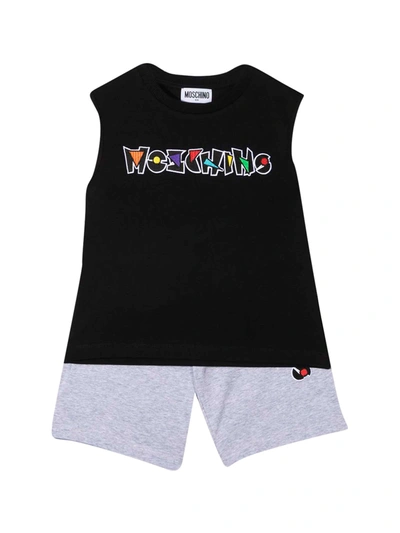 Moschino Teen Sports Suit In Nero/grigio