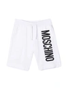 Moschino Kids' White Jersey Bermuda With Logo Print