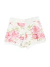 Monnalisa Roses Print Shorts In White In Panna/rosa