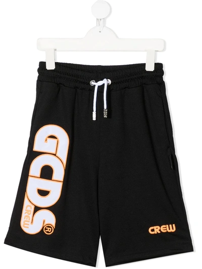 Gcds Kids' Logo Embroidered Shorts In Green