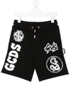 Gcds Logo Print Cotton Track Shorts In Black