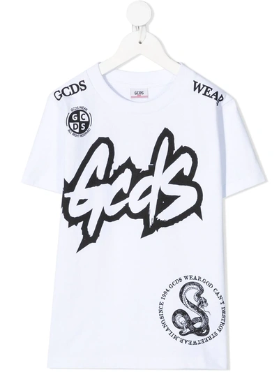 Gcds Teen Logo-print Cotton T-shirt In White