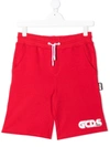 Gcds Teen Logo-print Jersey Shorts In Red