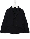 Emporio Armani Logo-embroidered Double-breasted Blazer In Blue