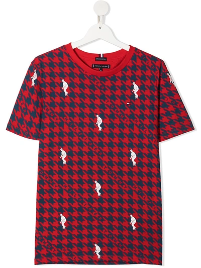 Tommy Hilfiger Junior Teen Houndstooth-pattern T-shirt In Red