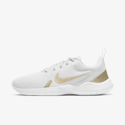 Nike Flex Experience Run 10 Women's Road Running Shoes In Platinum Tint,white,metallic Gold Star