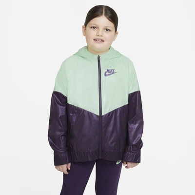 Nike Sportswear Windrunner Big Kids' Jacket (extended Size) In Vapor Green,grand Purple,grand Purple