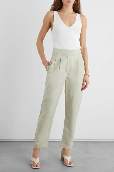 Iris & Ink Danielle Pleated Tencel, Linen And Cotton-blend Twill Straight-leg Trousers In Beige