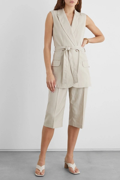 Iris & Ink Ebrill Belted Tencel, Linen And Cotton-blend Twill Waistcoat In Beige