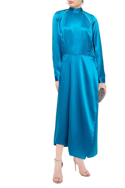 Michelle Mason Crystal-trimmed Silk-charmeuse Midi Dress In Azure