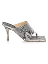 A.W.A.K.E. KATIE SQUARE-TOE SNAKESKIN-EMBOSSED LEATHER THONG SANDALS,400013300914