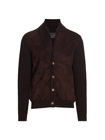 Brett Johnson Suede Front Cashmere Knit Shawl Cardigan In Van Dyke Brown