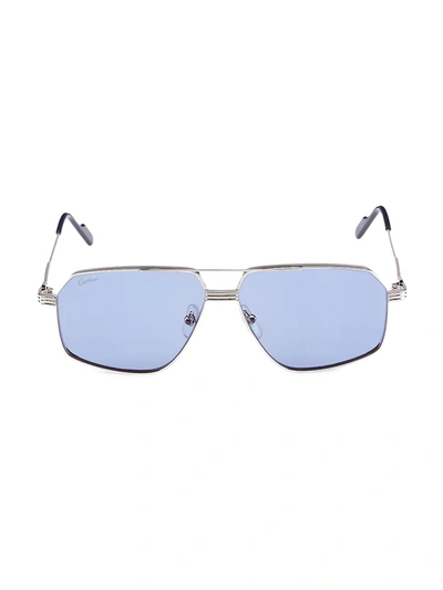 Cartier Core Range 61mm Pilot Sunglasses In Silver