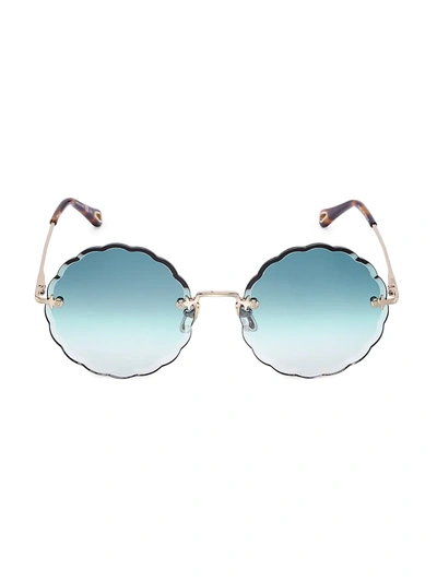 Chloé Ch0047s Metal Scalloped Round-frame Sunglasses In Blue