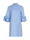 LELA ROSE COTTON POPLIN RUFFLE-DETAIL SHIRTDRESS,400013542354