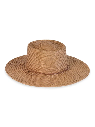 Lack Of Color Vienna Woven Wide-brim Boater Hat In Natural Brown