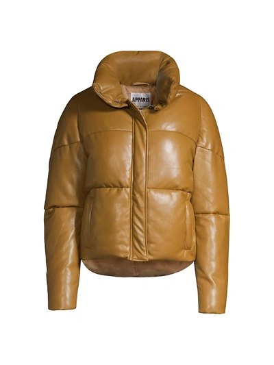Apparis Jemma Vegan Leather Short Puffer Jacket In Brown