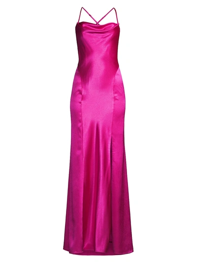 Aidan Mattox Cowl-neck Sleeveless Satin Gown In Pink Flame