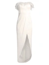 Aidan Mattox Feather Trim Strapless High-low Gown In Ivory