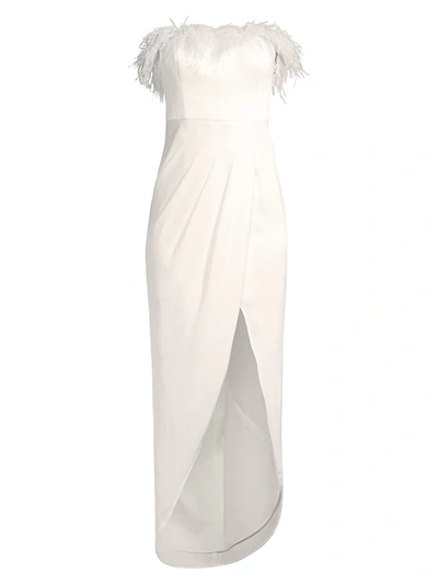 Aidan Mattox Feather Trim Strapless High-low Gown In Ivory