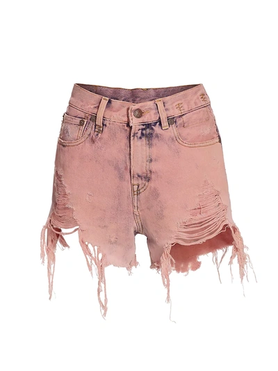 R13 Pink Denim Shredded Slouch Shorts In Faded Pink