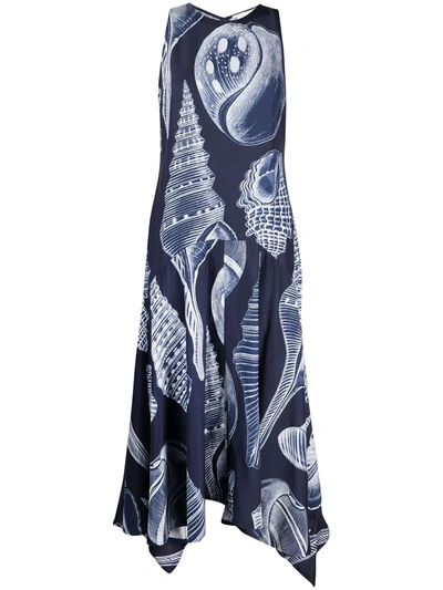 Stella Mccartney Anabelle Shell-print Silk Dress In Blue
