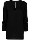 Rick Owens Black Hollywood V Neck Pull Sweater In Black