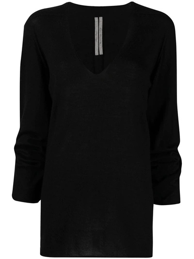 Rick Owens V-neck Sweater In Virgin Wool In Black