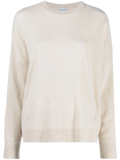 Loewe Embroidered-logo Long-sleeve Jumper In Neutrals