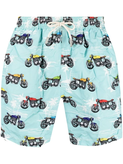 Mc2 Saint Barth Motorbike Print Swim Shorts In Green