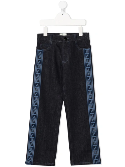 Fendi Teen Logo-embellished Side Panels Jeans In Blue