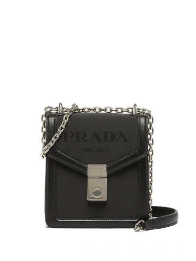 Prada Jacquard Logo Shoulder Bag In Black